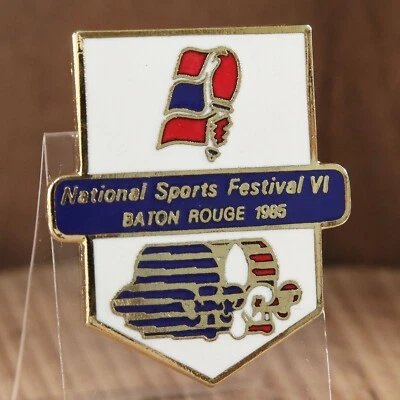 1985 National Sports Festival VI 6 Baton Rouge LA Lapel Pin Olympic Torch White - Image 1 of 4