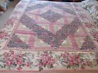 Colorful Hand Stitched (?) Patch Twin Size Quilt Pink Roses Blue Ribbons Plaids