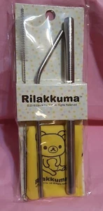 Rilakkuma Stainless 316 Steel 2xDrinking Straws Metal w/cleaning Brushe and bag - Picture 1 of 1