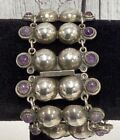 Vintage Mexico Sterling Silver And Amethyst Bracelet- Very Heavy 77.2 Grams