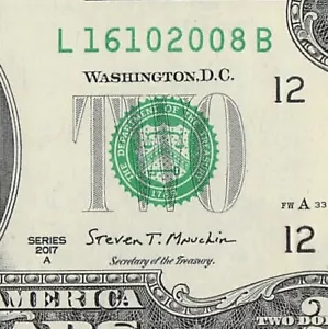 OCT 16 2008 Birthday Date Note Fancy Serial Number Two Dollar Bill 10 16 2008 - Picture 1 of 11
