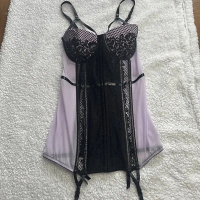 Victoria’s Secret Bustier Corsé 36D Negro y Púrpura Lencería Transparente Ligas Foto 1 de 4