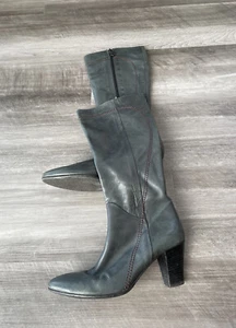 Alberto Fermani Green Leather Heeled Boots 36 US 5.5 Mid Calf Zip Indie Boho - Picture 1 of 6