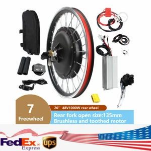20" E-Bike Rear Wheel 48V 1000W Electric Bicycle Hub Motor Conversion Kit w/ LED - Picture 1 of 9