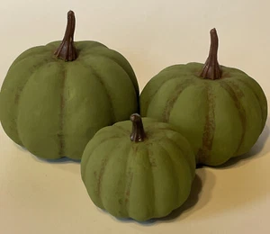 Faux Mini Pumpkins Custom Painted Green Fall Decor Set Of 3 - Picture 1 of 9