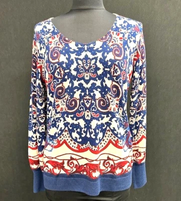 Suéter Talbots Merino Rojo Blanco y Azul Paisley Top Talla M Nuevo con Etiquetas Foto 1 de 4