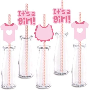 Pink It's a Girl Straw Decor, 24-Pack Baby Shower Or One Size,  - Picture 1 of 1