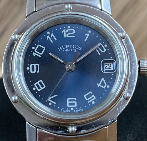 HERMÈS Orologio HERMES Clipper CL4.210 Data Raggio di Sole Quadrante Blu Acciaio Inox Quarzo