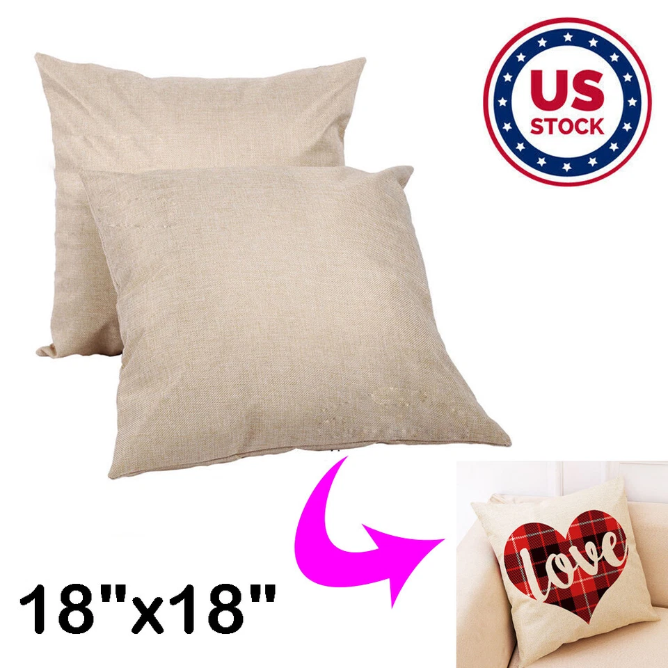50Pcs Linen Sublimation Blank Pillow Case Throw Cushion Cover Sofa Car Bed Decor - Image 1 of 4
