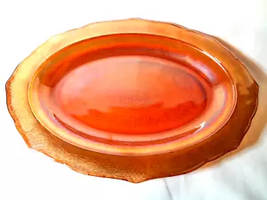 1930's Federal Glass Normandie 12” Oval Platter Marigold Lattice & Bouquet USA! - Picture 1 of 7