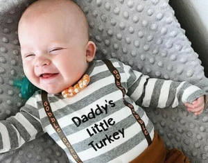 Infant Boy Thanksgiving One Piece Hat 3 Pcs Set Long Sleeve 0-6 Months - Picture 1 of 4