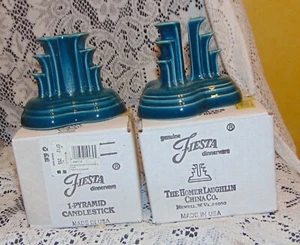 Fiesta Retired Juniper Tripod Candleholders "New" Fiestaware..Minty w Boxes - Picture 1 of 6