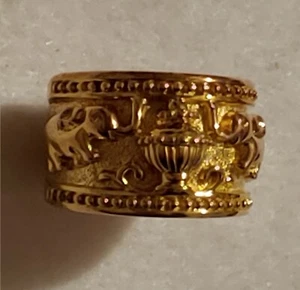 Ring - Signed PAJ - 925 Sterling Silver - Gold Plated - 14mm Wide - Size 6 - Picture 1 of 12