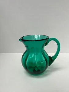 Rainbow Art Glass Pitcher Mid Century MCM Hand Blown Fluted Carafe Green - Picture 1 of 7