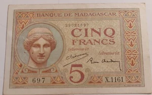 Madagascar - Billet de 5 francs 1926 - X1161 - Superbe - Picture 1 of 2