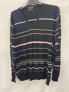 M&S Autograph Navy Blue Striped Neck Jumper Size XL - Picture 1 of 5