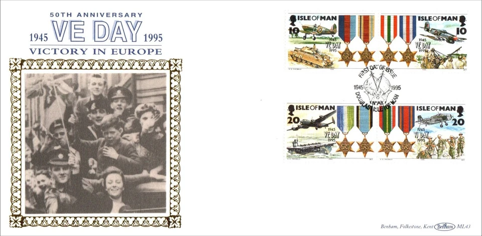 1995 Isle of Man FDC VE Day Victory in Europe Benham ML43 Ltd Edition 136 of 150 - Image 1 of 3