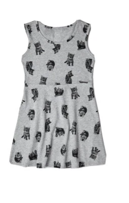 Vestido de juego Wonder Nation para niñas sin mangas con cuello y mira telescópica tela suave gris gatos Foto 1 de 4