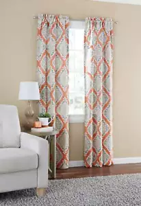 Room Darkening Grommet Top Curtain Panel Pair, Set of 2, Ikat Terracotta, - Picture 1 of 5