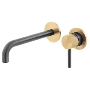 MEZCLADOR DE LAVABO DE PARED DE 2 AGUJEROS VADO ORIGINS FUSION NEGRO Y DORADO IND-ORI209SA-XBGK £545 - Imagen 1 de 3