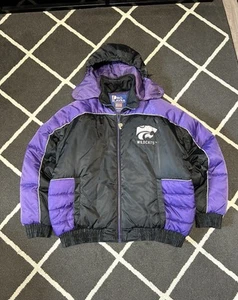 Vintage Kansas State Wildcats Pro Player Embroidered Puffer Jacket Mens XL  - Picture 1 of 8