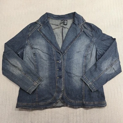 Mixit Denim Blazer Jacket Women 20W Blue Stretch Button Front Notch Lapel Casual - Image 1 of 4