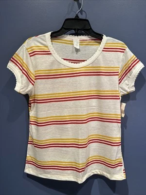 Blusa Tejida Grande Vintage Blanco Rojo Dorado Rayas, Vintage Años 60 Sears Nueva Con Etiquetas Foto 1 de 4