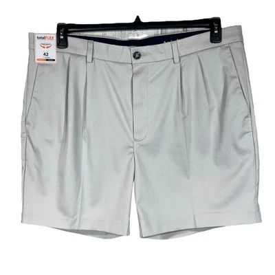 Pantalones Cortos Roundtree & Yorke Talla 42 Total Flex Bolsillos Cremallera-Vuela Ajuste Clásico Plisado 7" Foto 1 de 4