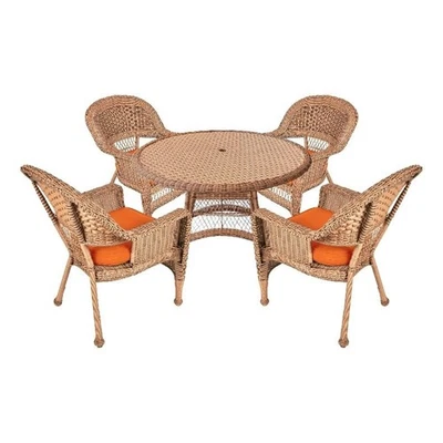 Jeco 5 Piece Wicker Patio Dining Set in Honey and Orange - Image 1 of 4
