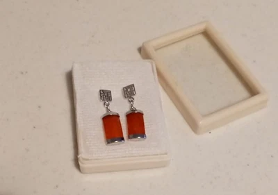 Pendientes colgantes de cornalina estilo asiático plata 925 Foto 1 de 3