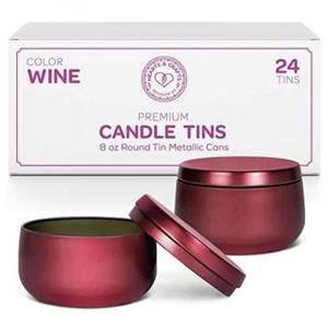 Hearts & Crafts Wine Candle Tins 8 oz with Lids - Case of 24 Bulk Candle Tins - Picture 1 of 5