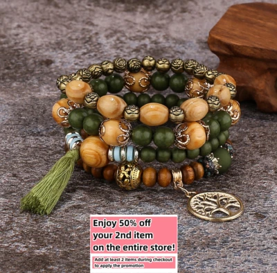 Stack Layering Beads Wrap Bracelet W/ Charms Bohemian Stretch Multi-Color Unisex - Image 1 of 4