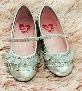 STRIDE RITE "QUINN " GIRLS MARY JANE DRESS SHOES SILVER SIZE 9M