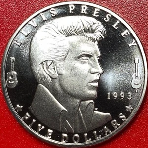 1993 MARSHALL ISLANDS $5 ELVIS PRESLEY SINGER GUITAR PROOF-LK CU-NI (no silver) - Picture 1 of 4