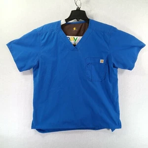 Carhatt Scrub Shirt Mens L Large Blue Functional Multi Pockets Short Sleeve - Picture 1 of 9
