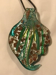Murano Italy Glass Pendant Green Swirls Copper/silver Aventurine 18”  Serpentine - Picture 1 of 11