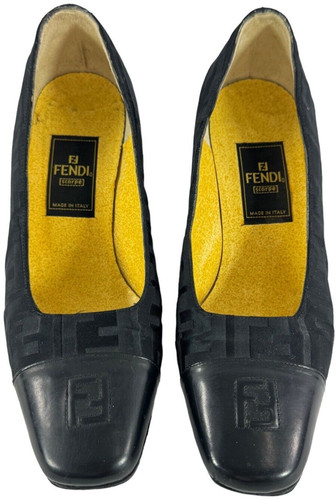 Décolleté FENDI Tela Nera Blocco Zucca Made in Italy Contrassegnate come 34 4US