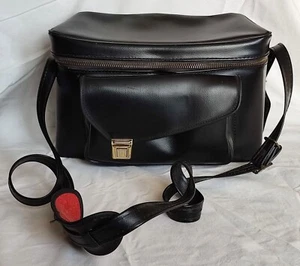 Vintage Black Semi-Rigid Faux Leather Camera Bag with Red Velveteen Lining - Picture 1 of 12