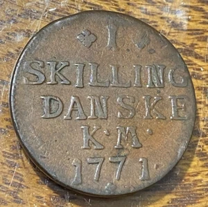 1771 KM Denmark 1 Skilling Nice Original VF KM-616.1 One Year Type CHRC - Picture 1 of 2