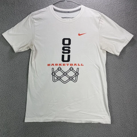 Nike OSU Basketball T Shirt Mens Small White College Sports Regular Fit Swoosh Cover