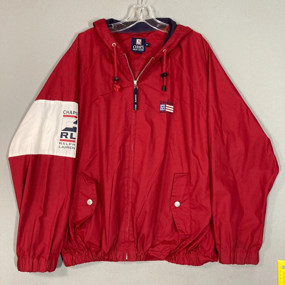 Chaqueta cortavientos vintage Chaps Ralph Lauren logotipo bandera años 90 roja para hombre M cremallera completa Foto 1 de 4