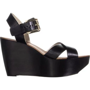 MICHAEL KORS PEGGY WEDGE BLACK WOMEN OPEN TOE ANKLE STRAP SANDAL 9.5 - Picture 1 of 4