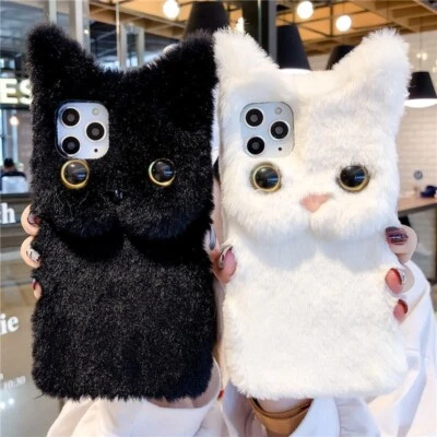 Case For iphone Samsung Cute Plush Cat Shell Fluffy Shockproof Soft Phone Covers - Image 1 of 4