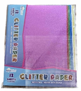 Royal Brites NEW Glitter Paper 12 Sheets 6 Colors SEALED Heavy Duty Paper NIB - Picture 1 of 2