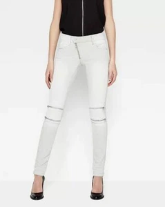 $240 Authentic Rare G-STAR Women's Lynn Custom Mid Skinny Jeans in White Painted - Picture 1 of 3