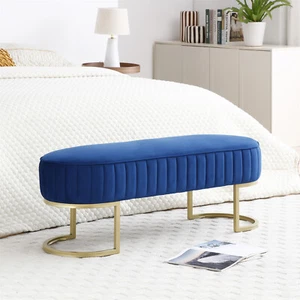 Footrest Storage Ottoman Bench Upholstered End of Bed Bench Blue/Grey/Black - Picture 1 of 37