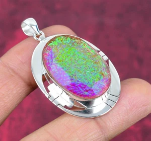 Green Australian Doublet Opal Gemstone Handmade 925 Silver Pendant Jewelry - Picture 1 of 5