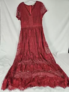 Altar D State Maxikleid Damen Small Burgund Boho Spitze Overlay V-Ausschnitt - Bild 1 von 10