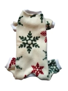 Red and Green Snowflakes Fleece Pajamas Dog Puppy Teacup Pet Clothes 4xs - Large - Picture 1 of 4