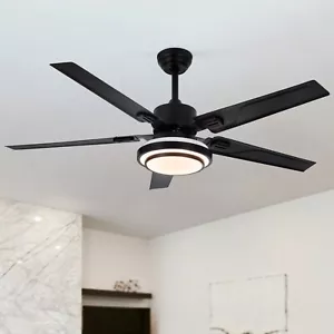 52 inch 5-leaf black restaurant fan pendant light, home use - Picture 1 of 11